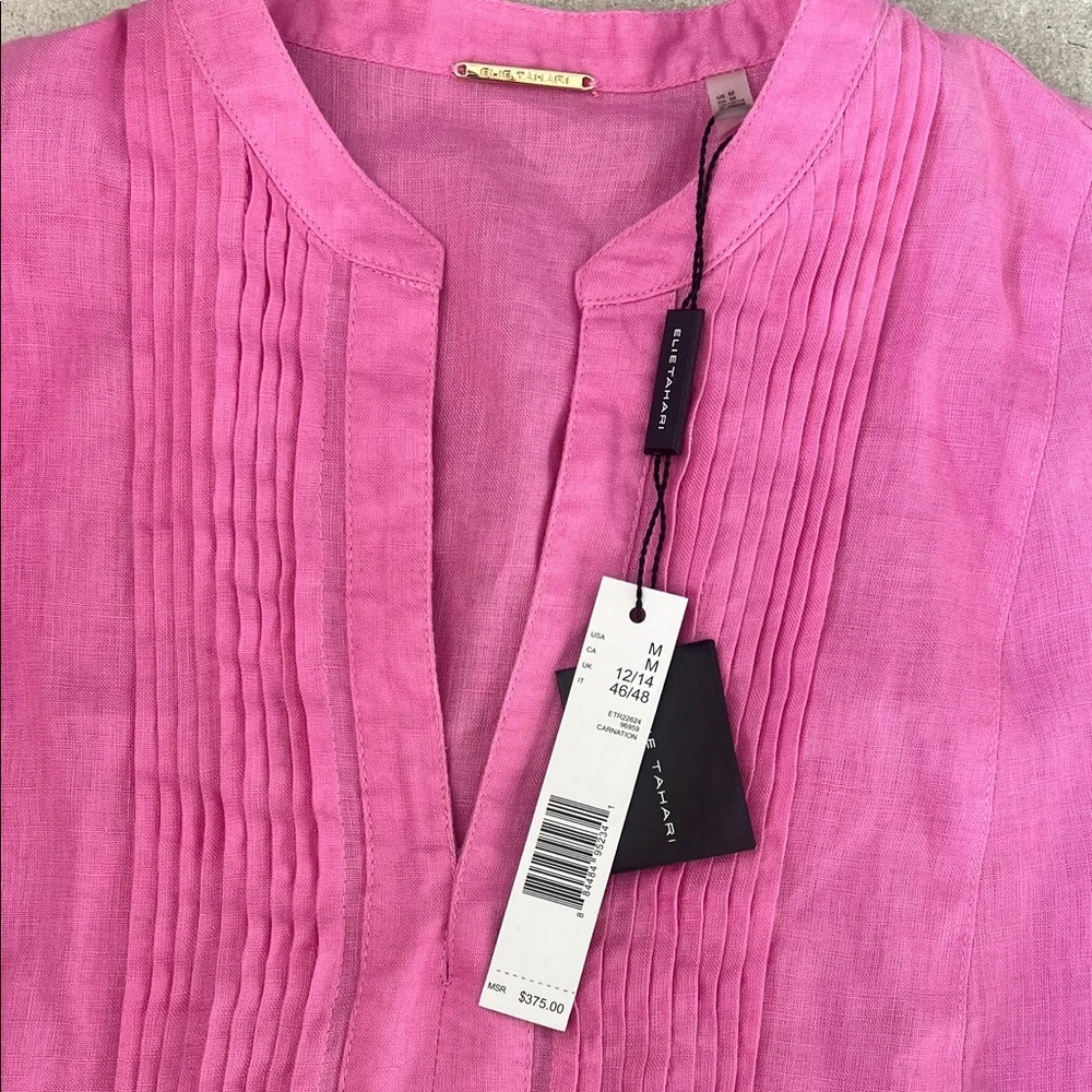 Elie Tahari pink linen blouse NWT size medium - Picture 2 of 2